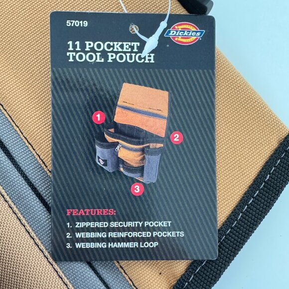 Tool Belt Pouch 11 Pocket Webbing Reinforced Gray Tan Dickies 57019 - Picture 3 of 4